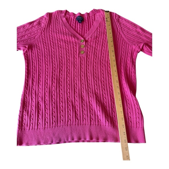 Chaps Classic Ladies Pink Cable Knit Sweater Preppy Timeless V Neck Sz 2X - Picture 8 of 9